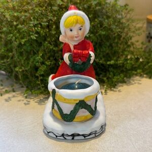 Vintage M. Workman from 1987 Festive Girl Candle Holder - Red and Yellow